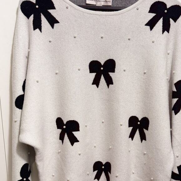 Catherine Malandrino Pearl Bow Embellished Sweater Women’s Large Cream - Picture 3 of 10